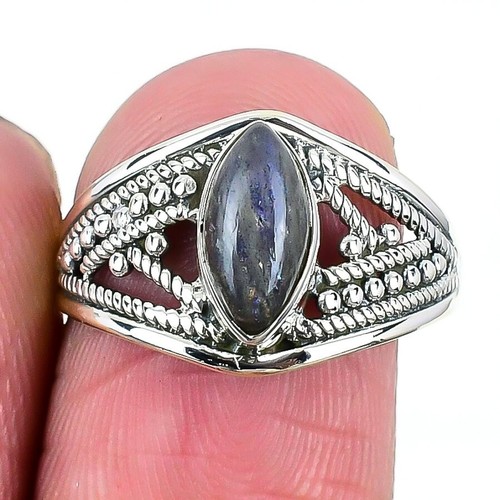 Third Eye Chakra Natural Labradorite Solid Sterling Silver Cluster Ring Size 8
