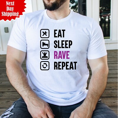 T-Shirt Eat Sleep Rave Repeat 90er Festival Dj Tanz lustig Musik Party Geschenk T Top