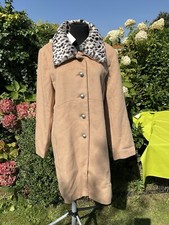CAMEL FAKE FUR ANIMAL PRINT Detachable Collar Military JACKET COAT LADIES Siz 16