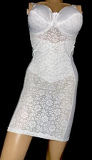 38 DD Vintage New Satin Lace Bra Girdle Full Slip Spandex One Pc Body Shaper