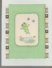 GET WELL SOON Cute Happy Frog Leaping Lillypad 6.5x8" Greeting Card Art C9233