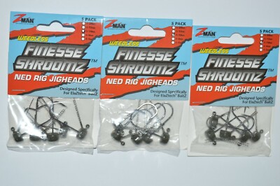 3 packs zman finesse shroomz ned rig jigheads 1/10oz green pumpkin weedless trd