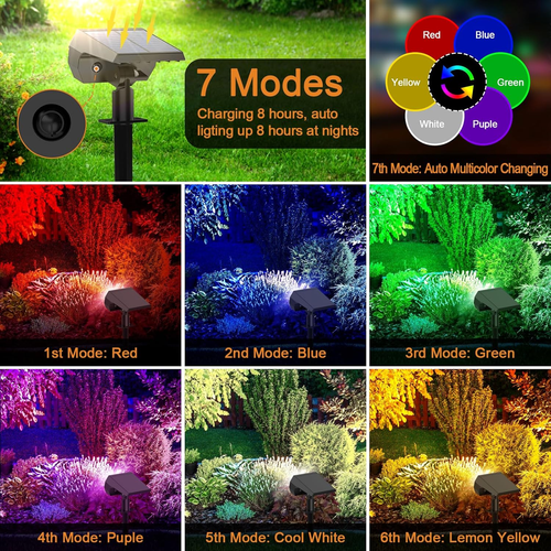 Solar Color Changing Spot Lights Outdoor, Waterproof Solar Christmas Lights, 7 M - Picture 3 of 12