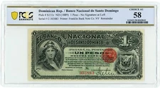 1889 Banco Nacional de Santo Domingo Dominican Rep. 1 Peso Au58 PCGS (L0936)