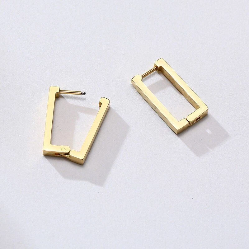 Pendientes de aro rectangulares geométricos de acero inoxidable para mujer joyas 1 par Foto 4 de 4