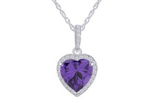 Simulated Birthstone Heart Shape Pendant 18" Necklace 925 Sterling Silver