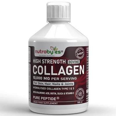 Nutrabytes Liquid Bovine Collagen 10000mg 500 ML Pure Peptide - Anti-Ageing