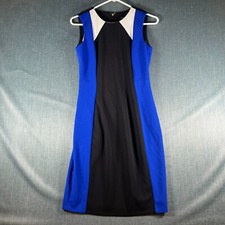 Tommy Hilfiger Women Sheath Dress Black Blue Colorblock Sleeveless Zipper Size 2