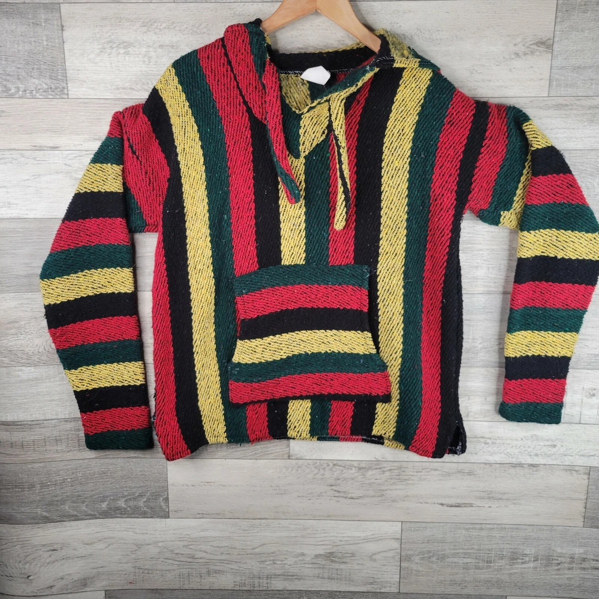 Mexican Hoodie Mens Large Pancho Blanket Hoodie Rasta Colors Knit | eBay