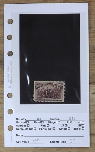 US Stamp Scott #231, 2c, Columbian Exposition, 1893, MLH, SCV$12.50 | eBay