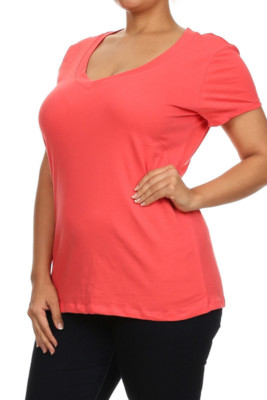 Womens Plus Size V-Neck Short Sleeve T-Shirt In Solid Colors