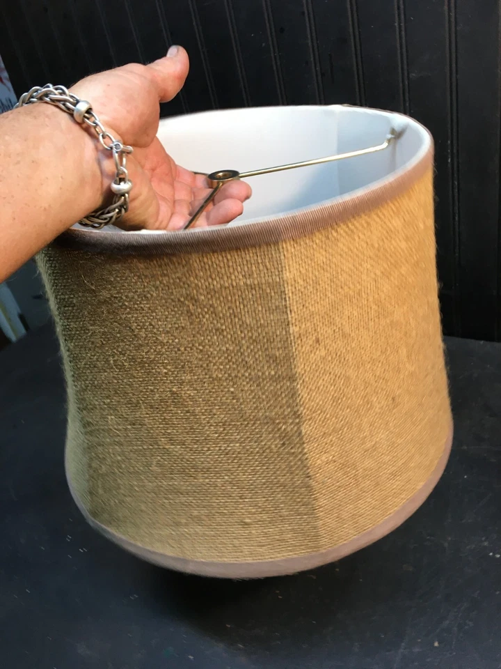 Abajur de assoalho pano sombra chocolate estopa coberto 10 polegadas de altura x 14 polegadas de largura piso - Imagem 4 de 4