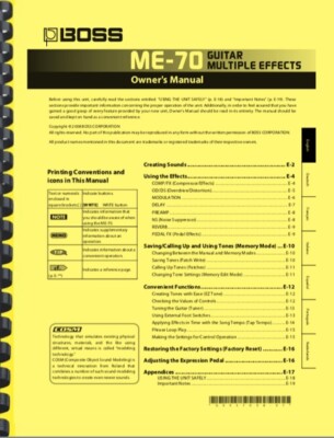 Boss ME-70 Guitar Multi-effects OWNER'S MANUAL (English Only)