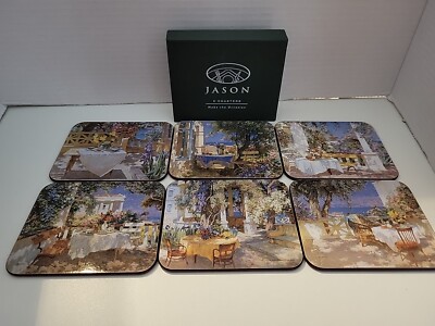 Vintage Jason Cork Coasters Set Of 6 Tea On The Terrace New Excellent Condition