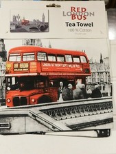 Serviette à thé London England rouge London Bus, Big Ben 77 x 47 cm neuve