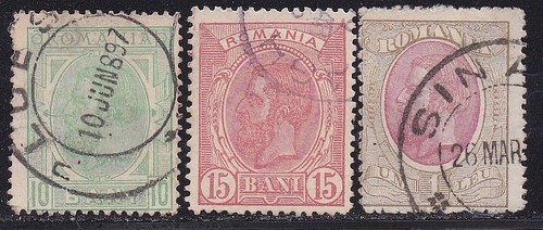 Rumänien 1893, König Karl I, Mi.Nr.103y+104y+108y, gestempelt
