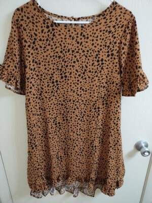 LS DESIGN S/S LEOPARD DRESS RUFFLE BOTTOM AND SLEEVE SZ MED NWT #9206