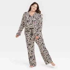 Stars Above Womens Leopard Animal Print Top and Pants Pajama Set 2X