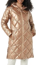 Essentials Women's Heavyweight Diamond Quilted Knee Length Winter Coat, Taupe, L