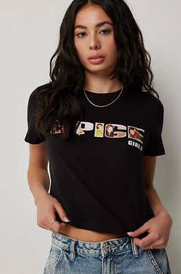 SPICE GIRLS Graphics Black Short Sleeve Crop Top Tshirt  - Women's Sz Large