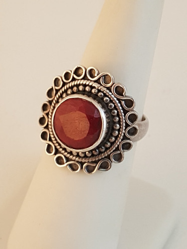 Ruby sterling silver ornate ring signed g Samuel B