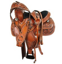 Floral Tooled 8" Kids Pony Western Horse Saddle Set Headstall Breast Collar Set