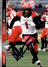 Hergy Mayala Signed 2021 Upper Deck CFL Football card Calgary Stampeders