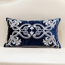 Lumbar Pillow Cover 12 x 20 Inch, Blue, Velvet, Zipper