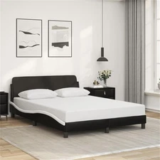 Pemberly Row Contemporary Faux Leather Full Bed Frame in Black and White