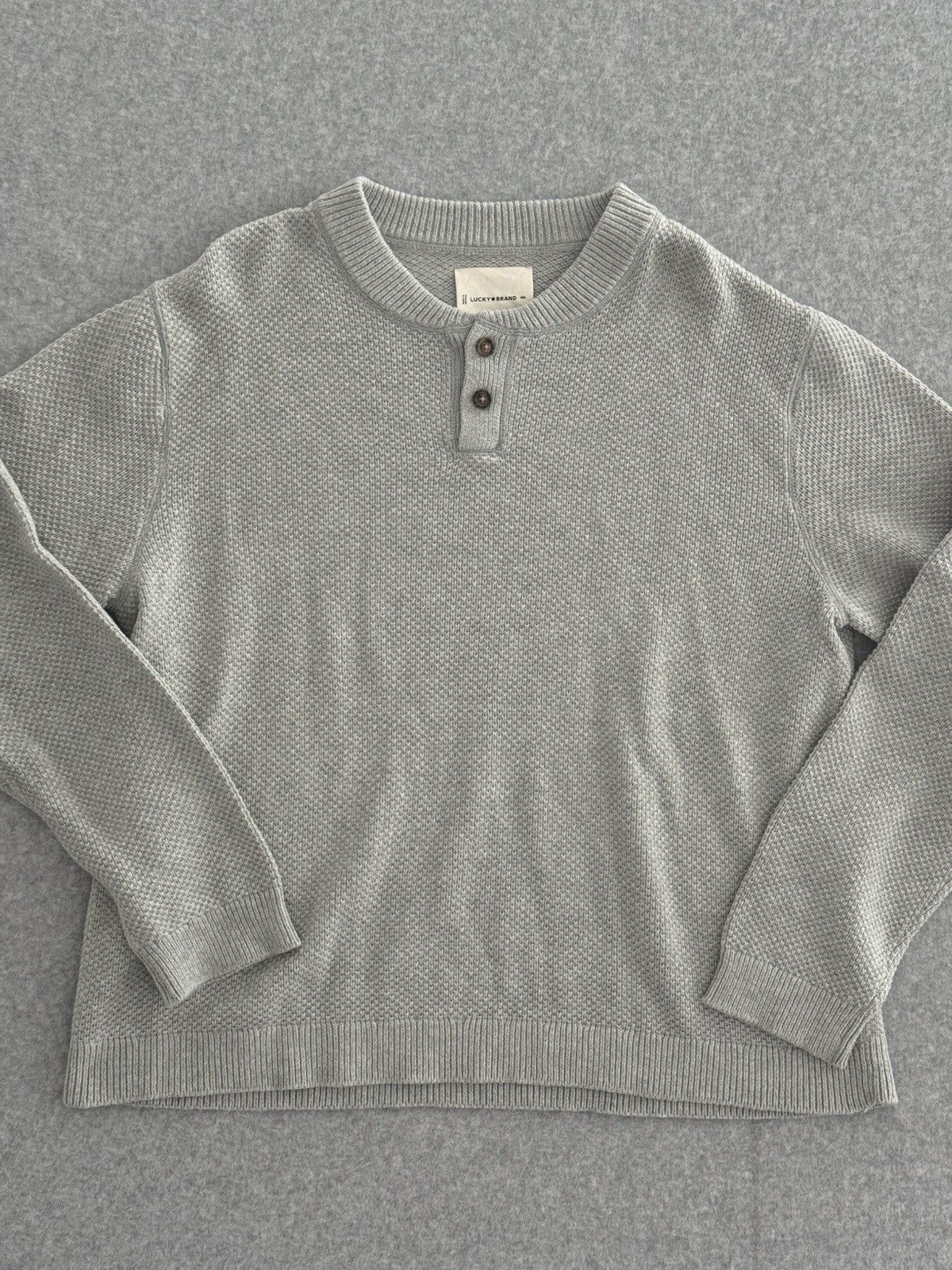 Lucky Brand Sweater Gray Henley Thermal Cashmere Long Sleeve 1/4 Button Mens 2XL