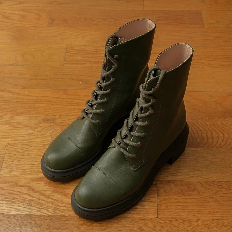 Stuart Weitzman Ниша кожаный зажим подошвы боя ботинки оливковый зеленый женщин 8.5C - Изображение 4 из 4