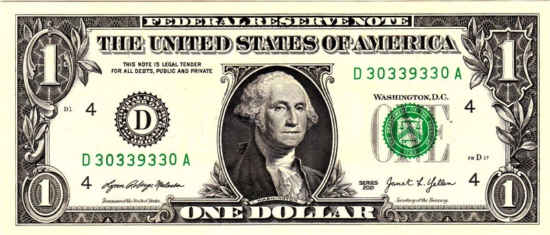 $1 2021 Fancy Serial  Uncirulated CU D30339330A