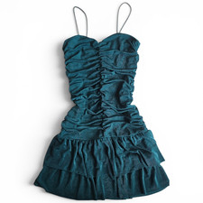 Forever 21 Emerald Green Satin Ruched Sweetheart Spaghetti Strap Mini Dress S