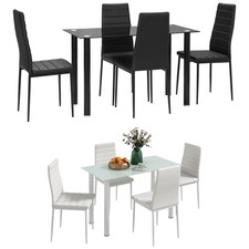 5-tlg. Essgruppe, Esstisch mit 4 Stühlen, Küchentisch mit Hartglasplatte