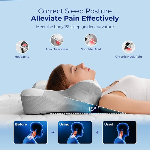 Cervical Neck Pillow for Pain Relief, Ergonomic Neck Support Pillow for Sleep... - Picture 4 of 9