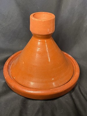 Vtg Moroccan Cooking Tagine 8 in Brown Clay Round Pot Dish For Stews Casseroles