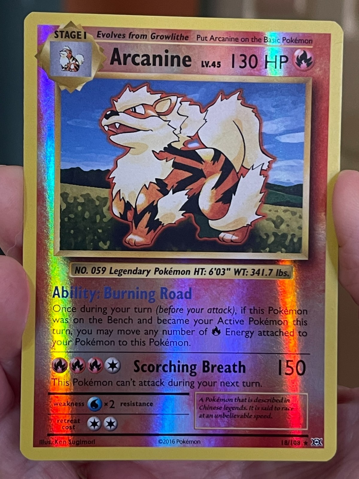 POKEMON ARCANINE 18/108 RARE REVERSE HOLOFOIL EVOLUTIONS NM CARD