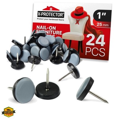 Chair Glides   1'' Furniture Glides 24 pcs   Grey Nail-on Chair Sliders    Cha...