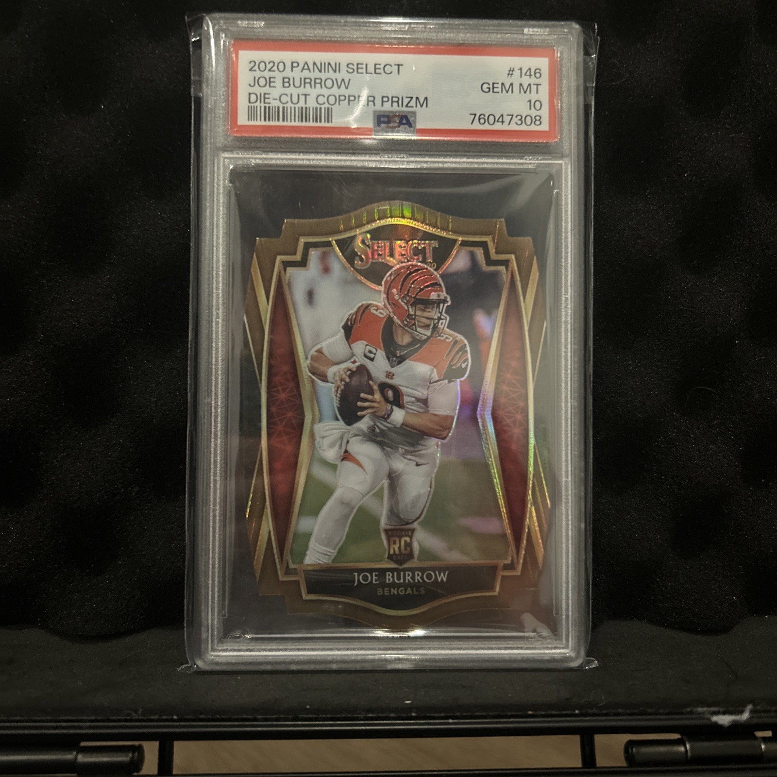2020 Panini Select Premier Level Joe Burrow Copper Prizm Die-Cut /355 PSA 10