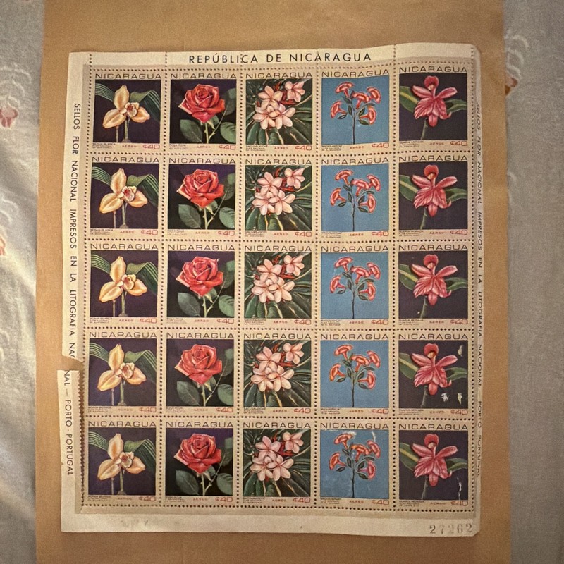 Nicaragua Flowers 40c Multicolor Postage Stamp Full Sheet Mint Never Hinged