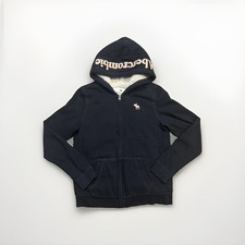 Abercrombie Fitch Fleece Lined Hoodie Kids Size 13/14 Blue Embroidered Hood