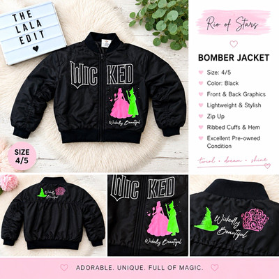Rio of Stars Girls Black Wicked Satin Bomber Jacket Full Zip Size 4/5