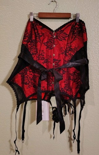 Adore Me Red Black Lace Garter Corset Lingerie Busk Front Lace Up Back 3X