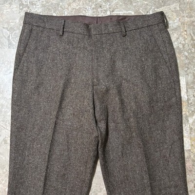 J Crew Pants Mens 34x32 (fits 36x32) Brown Wool English Tweed Dress Slacks