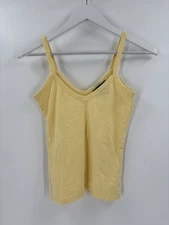 Moda International Tank Top Womens Small Yellow V Neck 100% Cotton Y2K Sheer