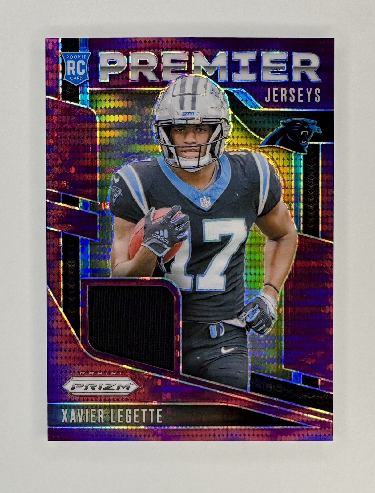 2024 Prizm Premier Jerseys Xavier Legette #PJ-XLE Purple Pulsar Prizm (MEM, RC)