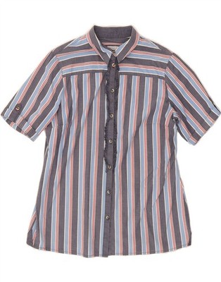 PECKOTT Womens Heritage Ruffle Front Shirt EU 44 XL Blue Striped YH05