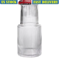 30oz Glass Ribbed Carafe Dishwasher Safe Beverage Dispenser Wine Juice Water New