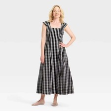Women's Poplin Midi Dress - A New Day, Black Plaid, Size 6