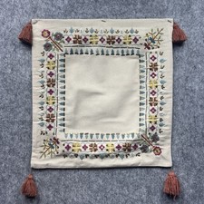 Pier 1 Embroidered Pillow Cover 20x20 Ivory Floral Tassel Decorative Boho